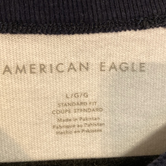American Eagle Mens Size L Rugby Stripe Colorblock Blue White Long Sleeve Shirt - Picture 3 of 10